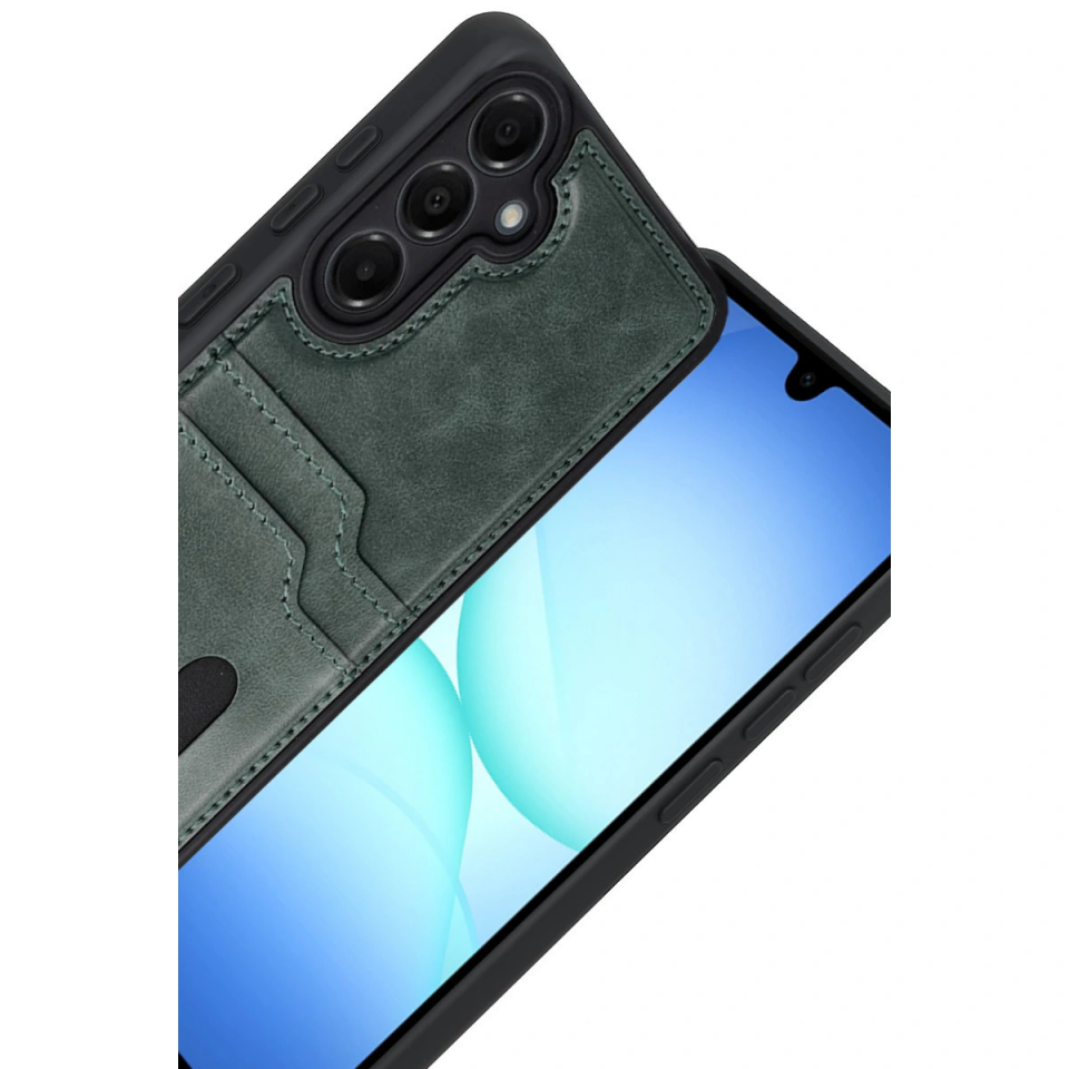 Samsung Galaxy A17 5g Sara Kartvizitli Deri Kılıf - Yeşil