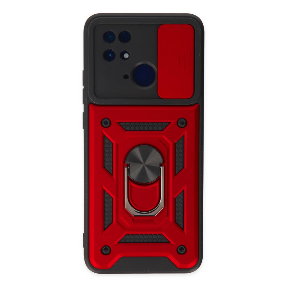 Xiaomi Redmi 10c Kılıf Pars Lens Yüzüklü Silikon - Kırmızı