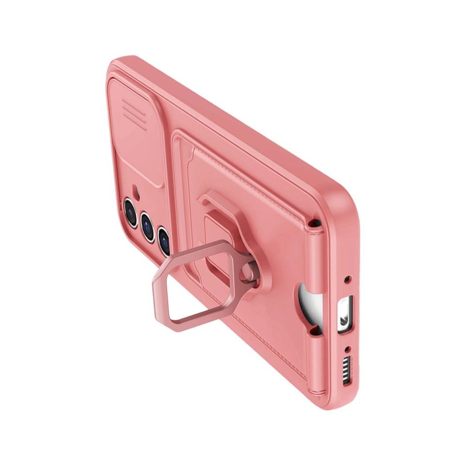 Samsung Galaxy A56 Kılıf Zuma Kartvizitli Yüzüklü Silikon - Pembe