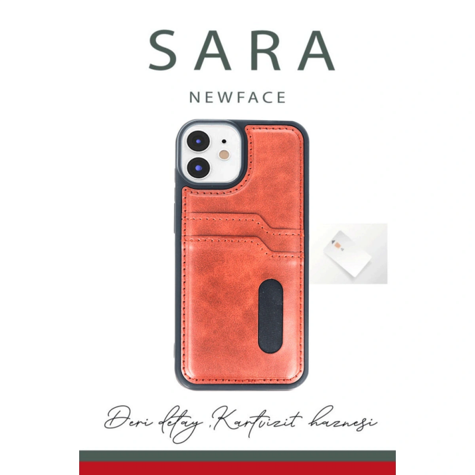 İphone 11 Kılıf Sara Kartvizitli Deri Kılıf - Taba