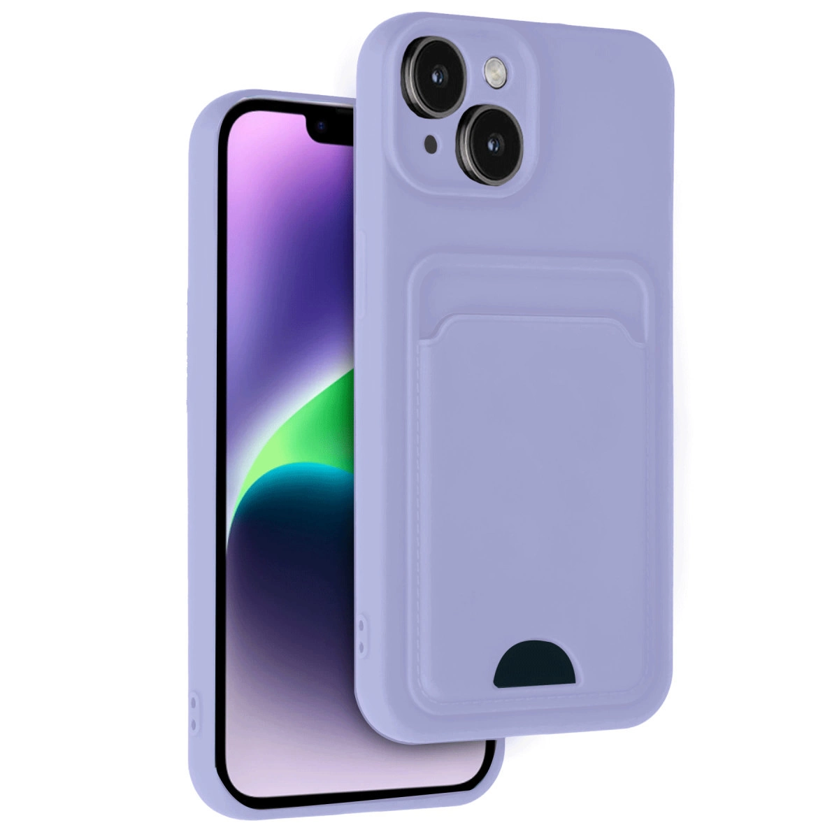 İphone 14 Kılıf Kelvin Kartvizitli Silikon - Lila