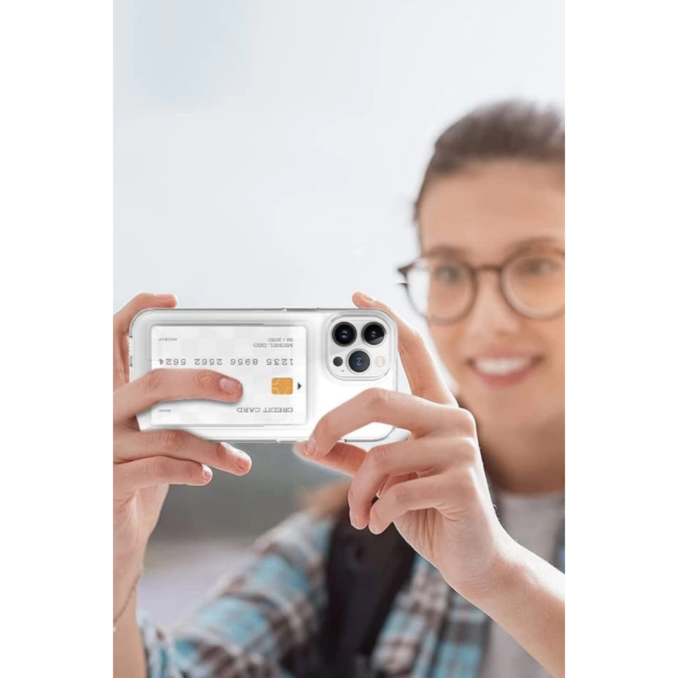 İphone 14 Pro Max Kılıf Kart Şeffaf Silikon - Şeffaf