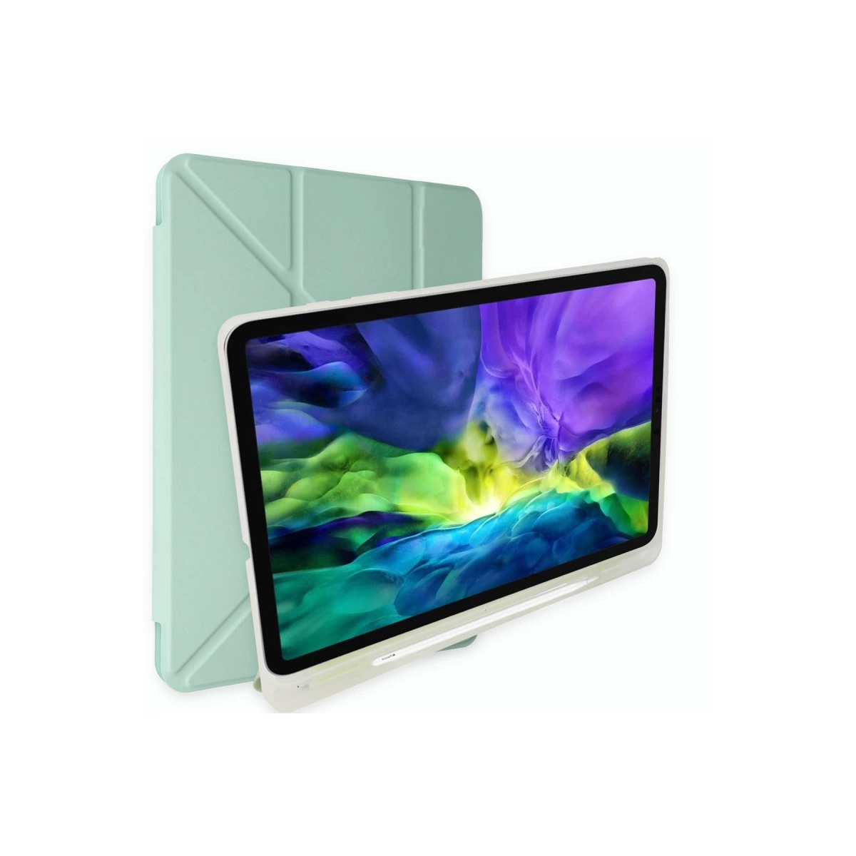 Samsung Galaxy T737 Tab S7 Fe 12.4 Kılıf Kalemlikli Mars Tablet Kılıfı - Açık Yeşil
