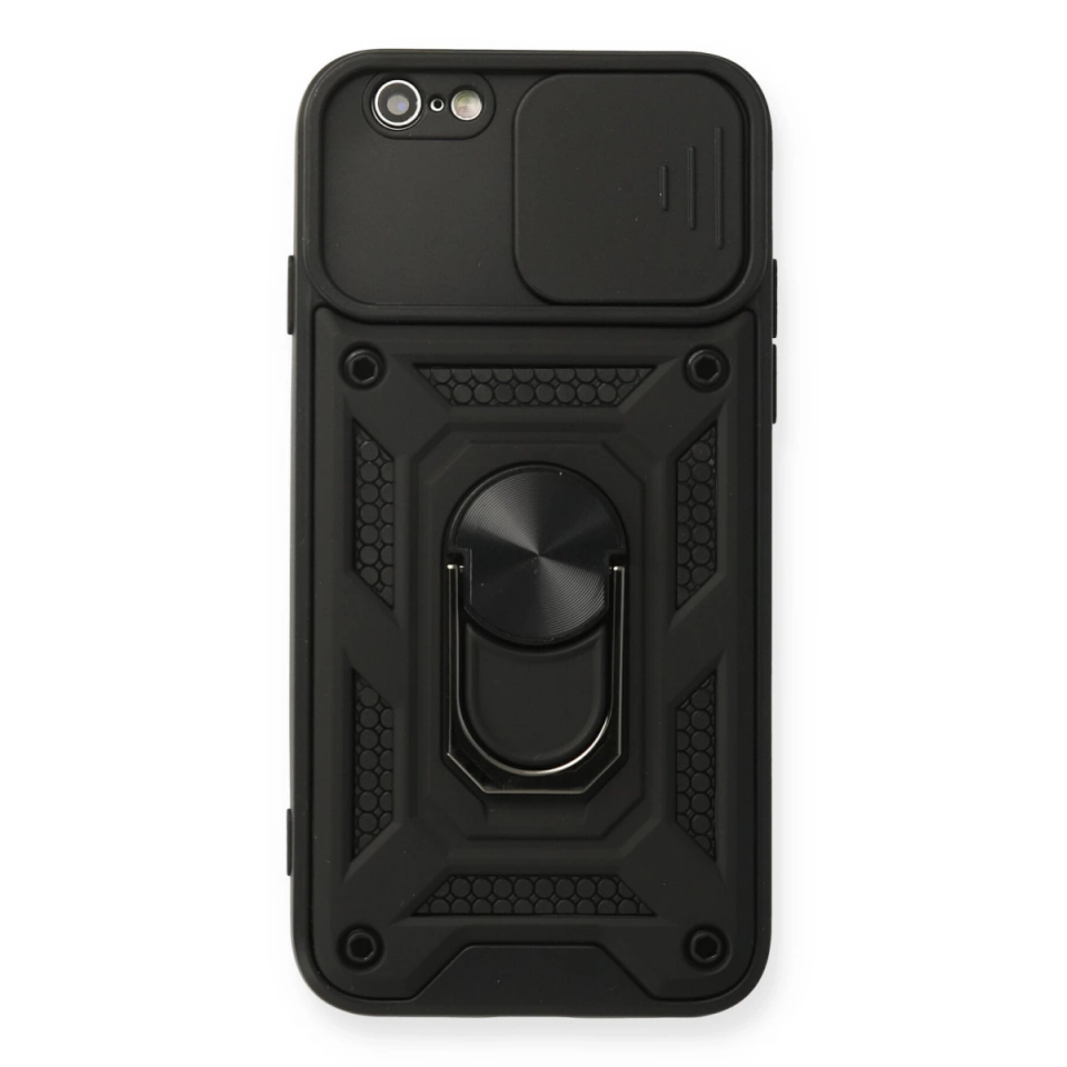 İphone 6 Kılıf Pars Lens Yüzüklü Silikon - Siyah