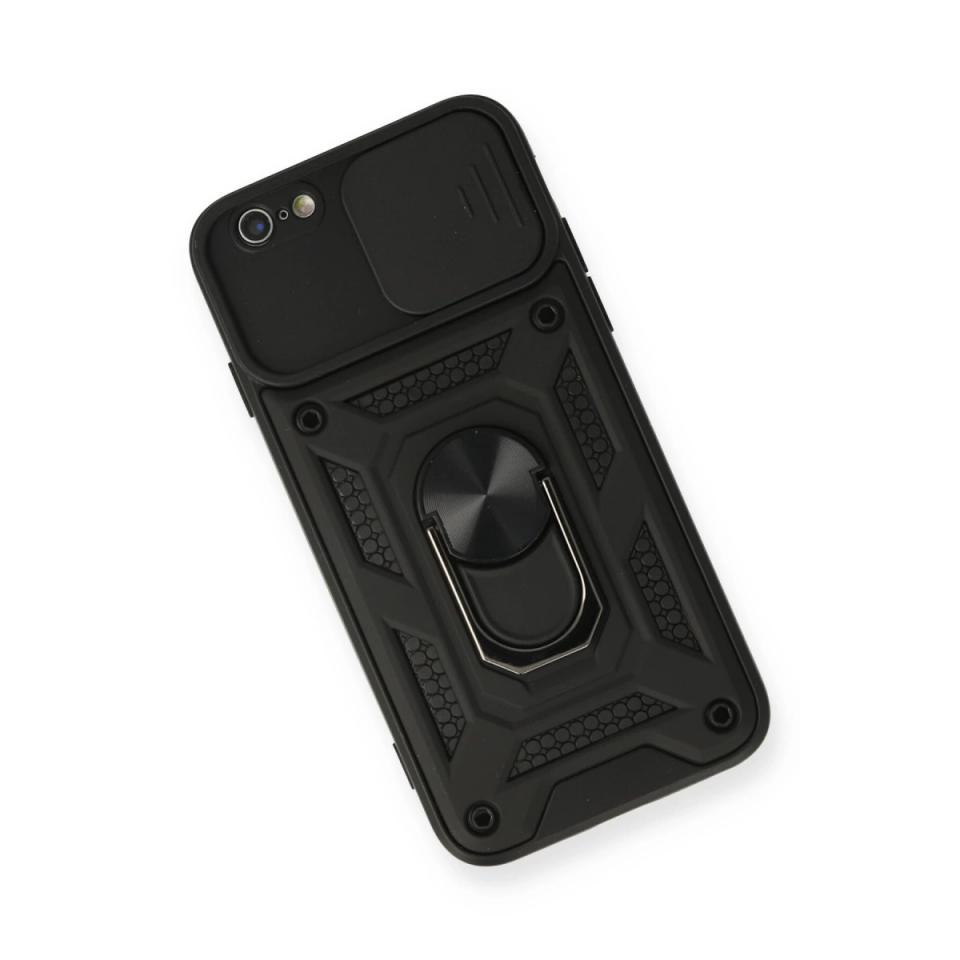 İphone 6 Kılıf Pars Lens Yüzüklü Silikon - Siyah