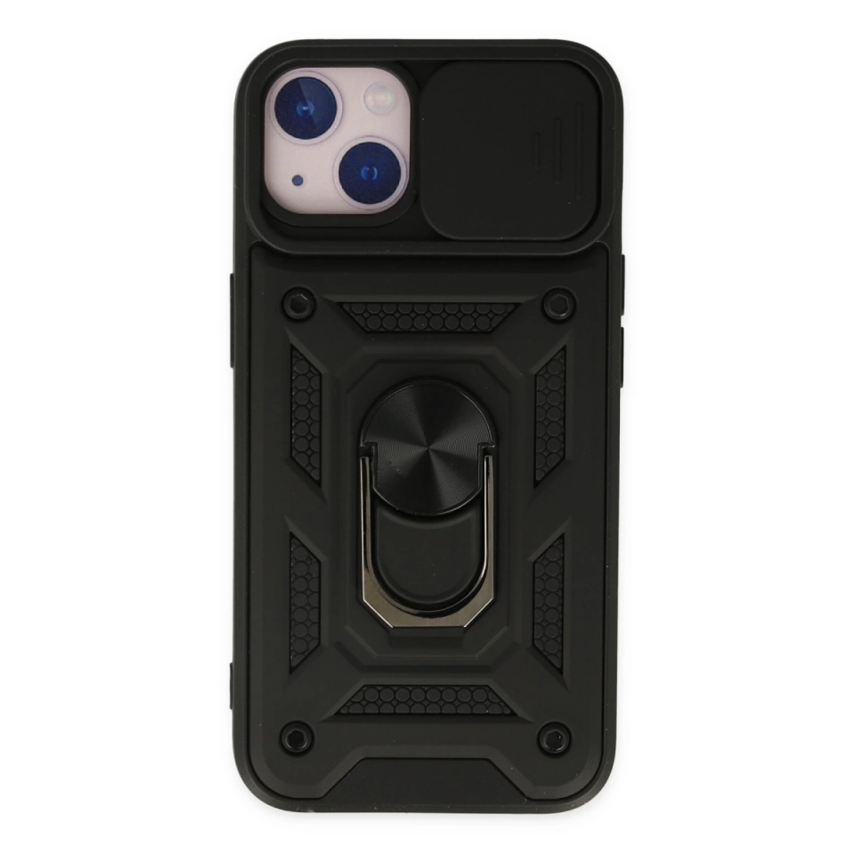 İphone 14 Kılıf Pars Lens Yüzüklü Silikon - Siyah