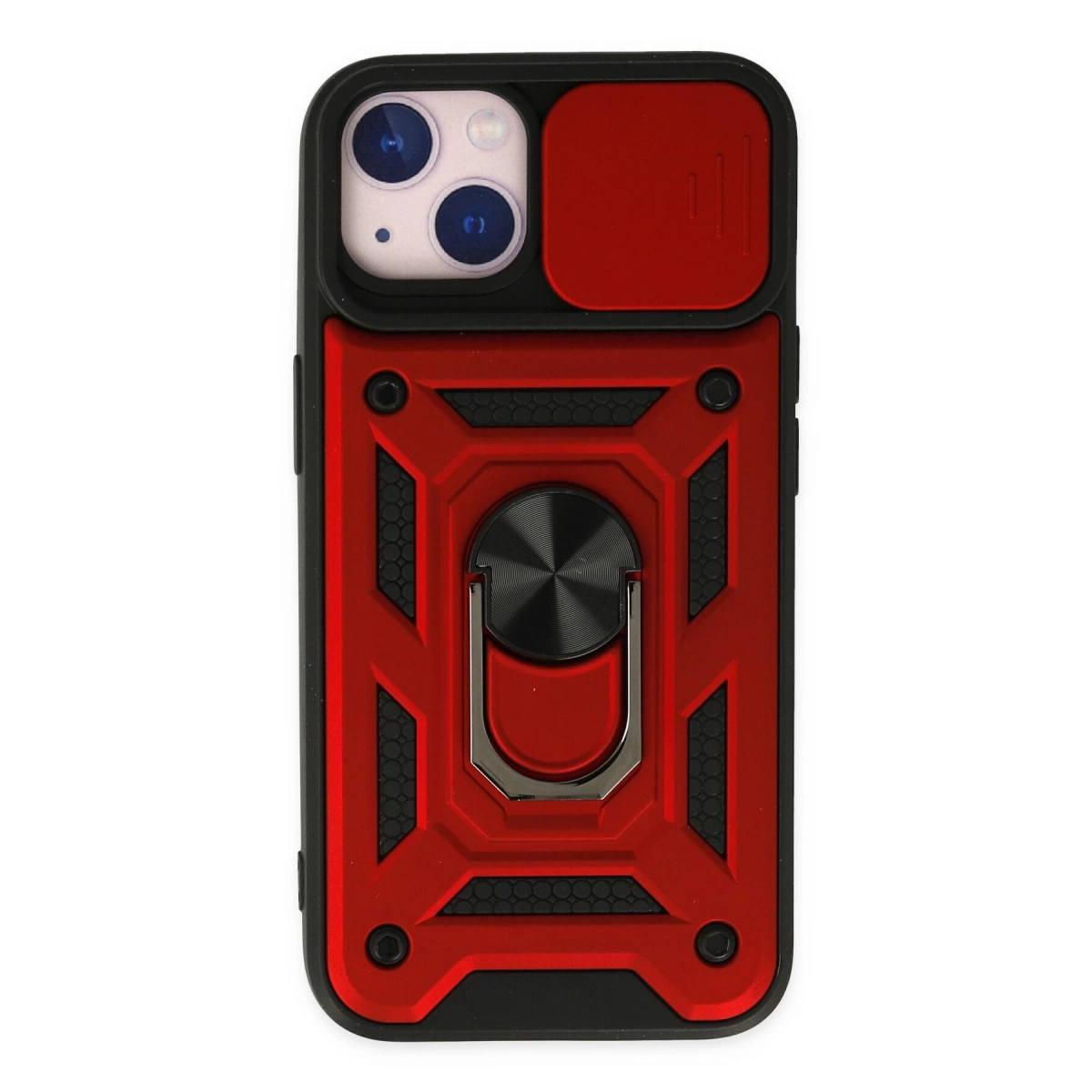İphone 14 Kılıf Pars Lens Yüzüklü Silikon - Kırmızı