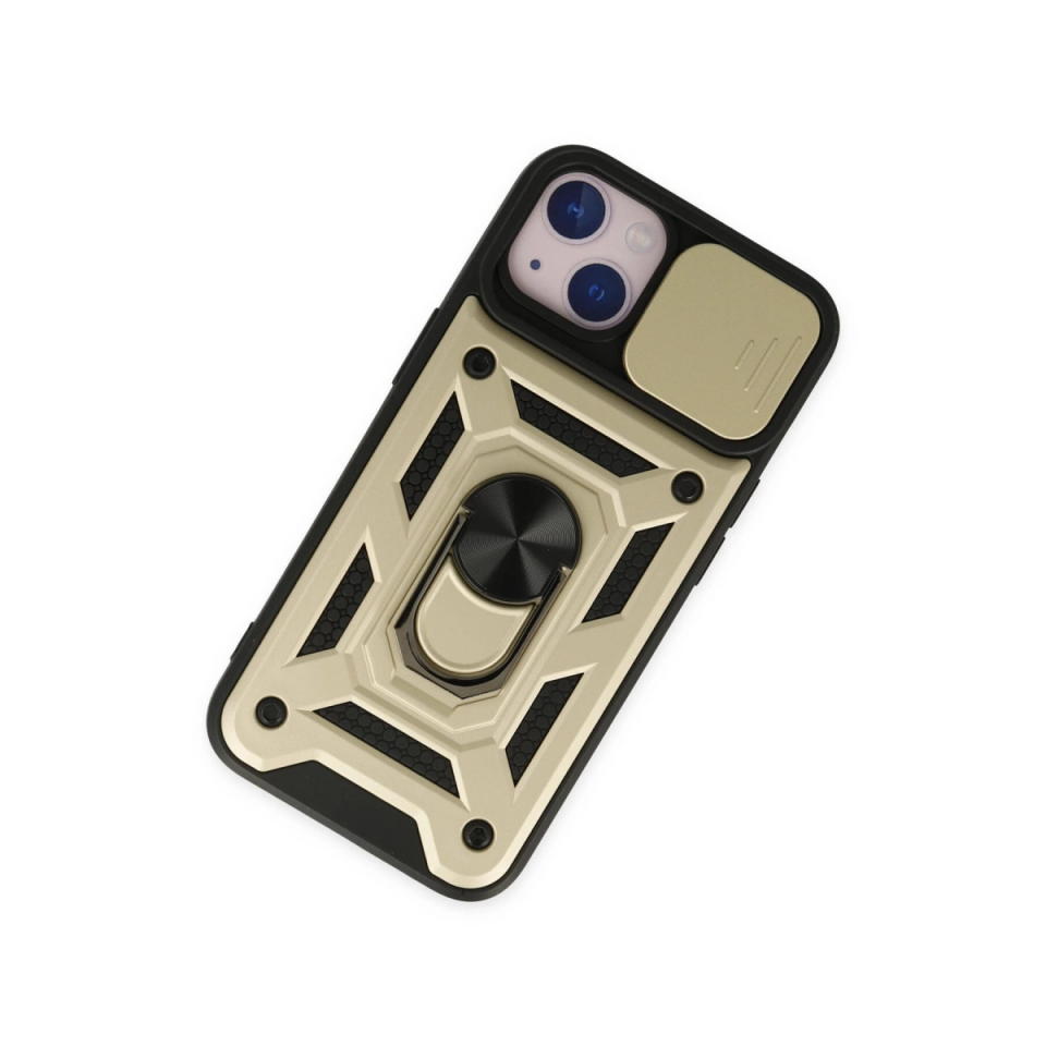 İphone 14 Kılıf Pars Lens Yüzüklü Silikon - Gold
