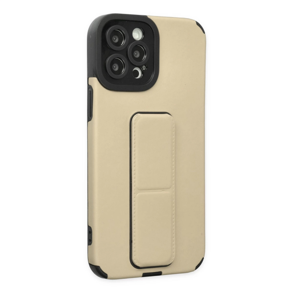 İphone 12 Pro Max Kılıf Mega Standlı Silikon - Gold
