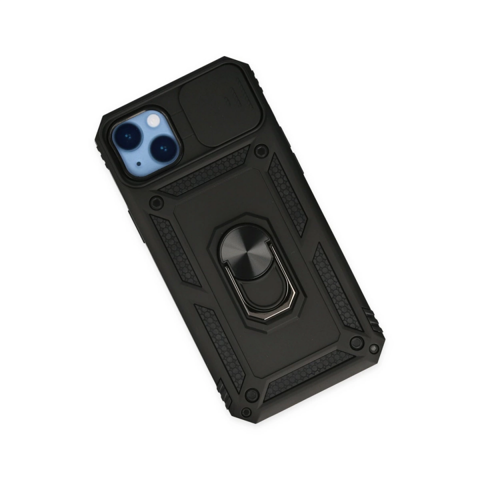 İphone 14 Plus Kılıf Pars Lens Yüzüklü Silikon - Siyah