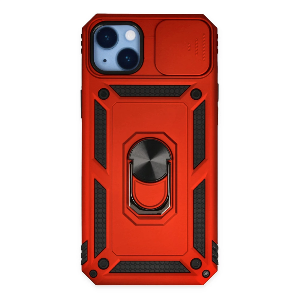 İphone 14 Plus Kılıf Pars Lens Yüzüklü Silikon - Kırmızı