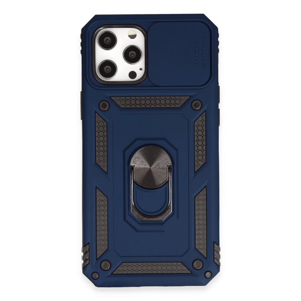 İphone 12 Pro Max Kılıf Pars Lens Yüzüklü Silikon - Lacivert