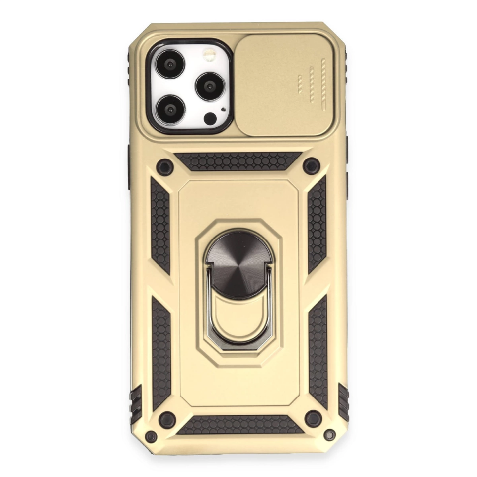 İphone 12 Pro Max Kılıf Pars Lens Yüzüklü Silikon - Gold