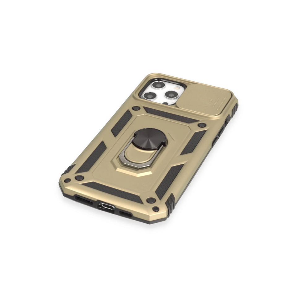 İphone 12 Pro Max Kılıf Pars Lens Yüzüklü Silikon - Gold