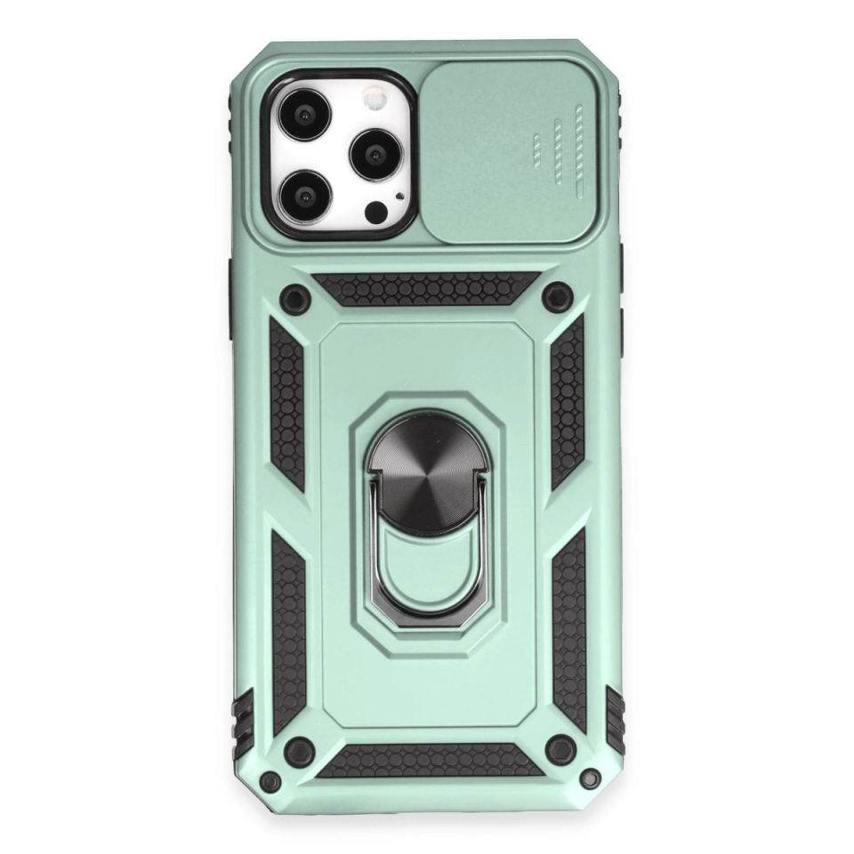 İphone 12 Pro Max Kılıf Pars Lens Yüzüklü Silikon - Yeşil