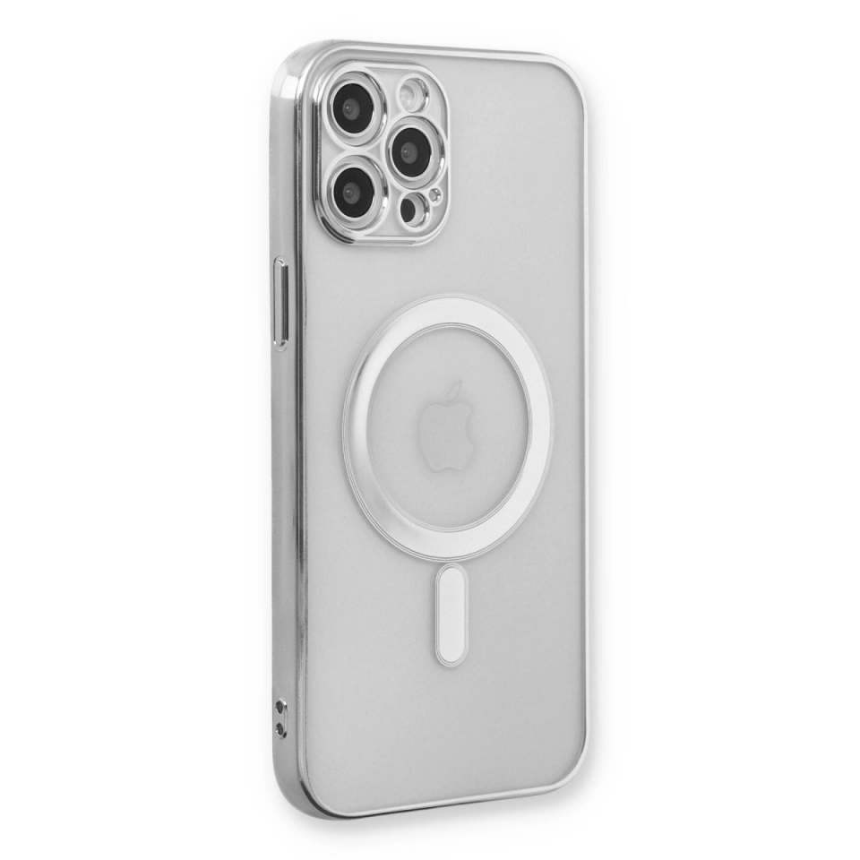 İphone 12 Pro Kılıf Magneticsafe Lazer Silikon - Gümüş