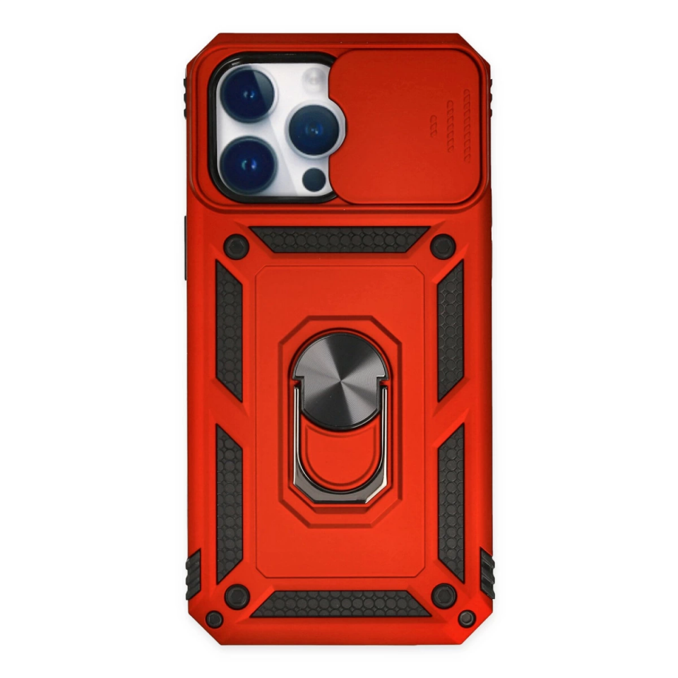 İphone 14 Pro Kılıf Pars Lens Yüzüklü Silikon - Kırmızı