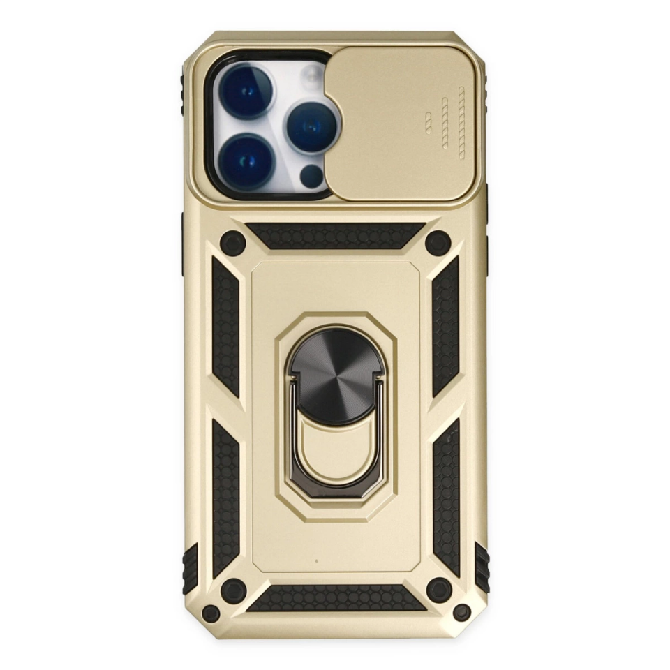 İphone 14 Pro Kılıf Pars Lens Yüzüklü Silikon - Gold