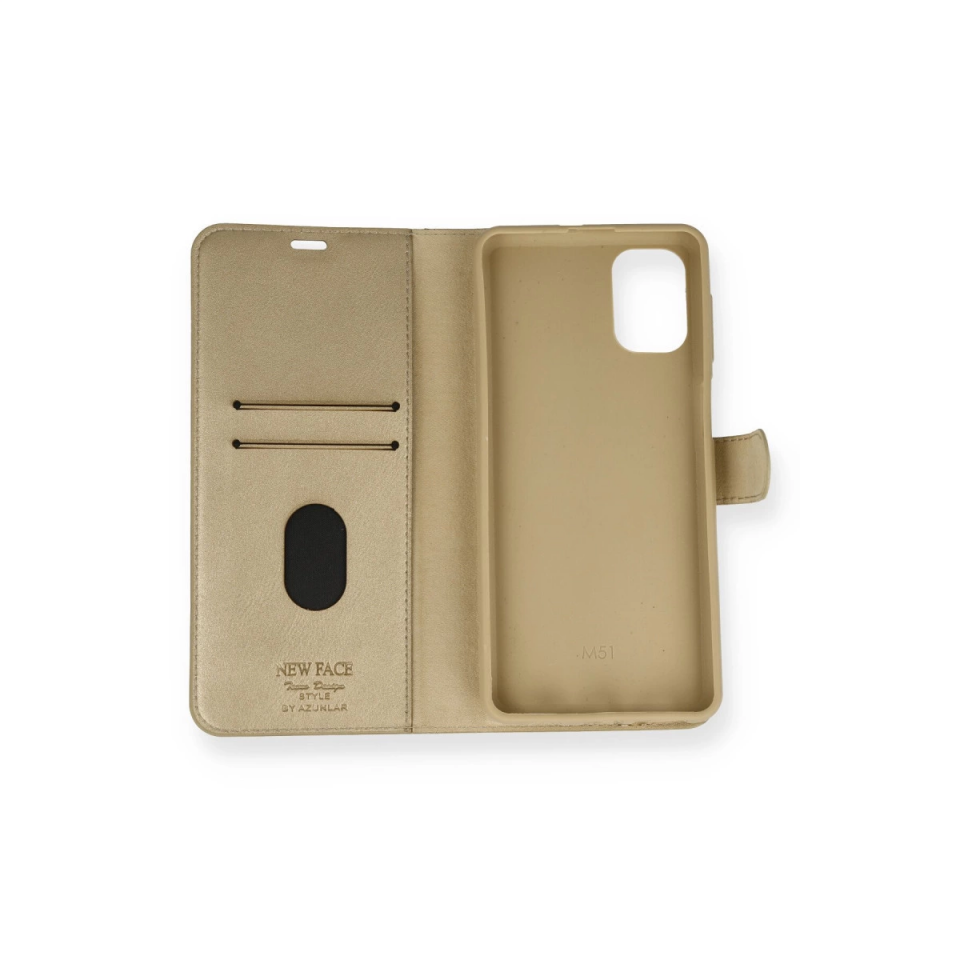 Samsung Galaxy M51 Trend S Plus Kapaklı Kılıf - Gold