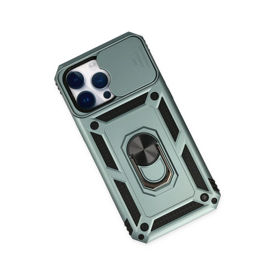 İphone 14 Pro Kılıf Pars Lens Yüzüklü Silikon - Yeşil