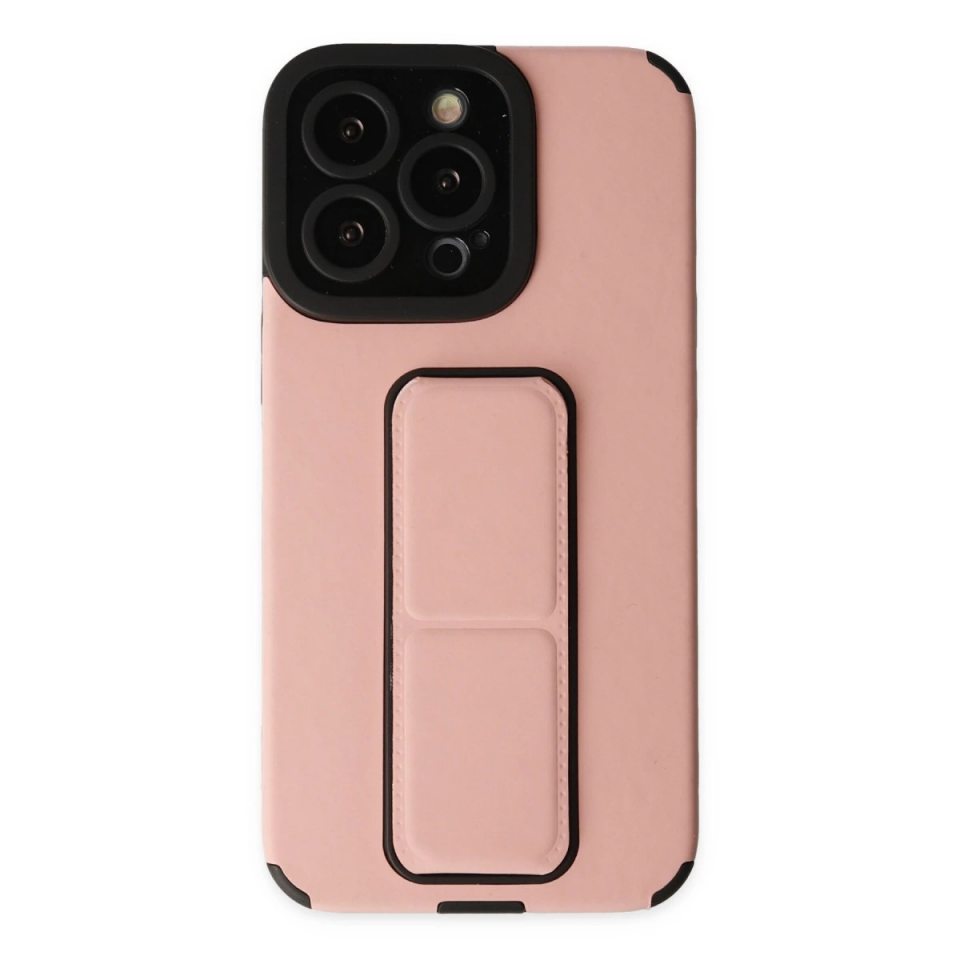 İphone 13 Pro Max Kılıf Mega Standlı Silikon - Pudra