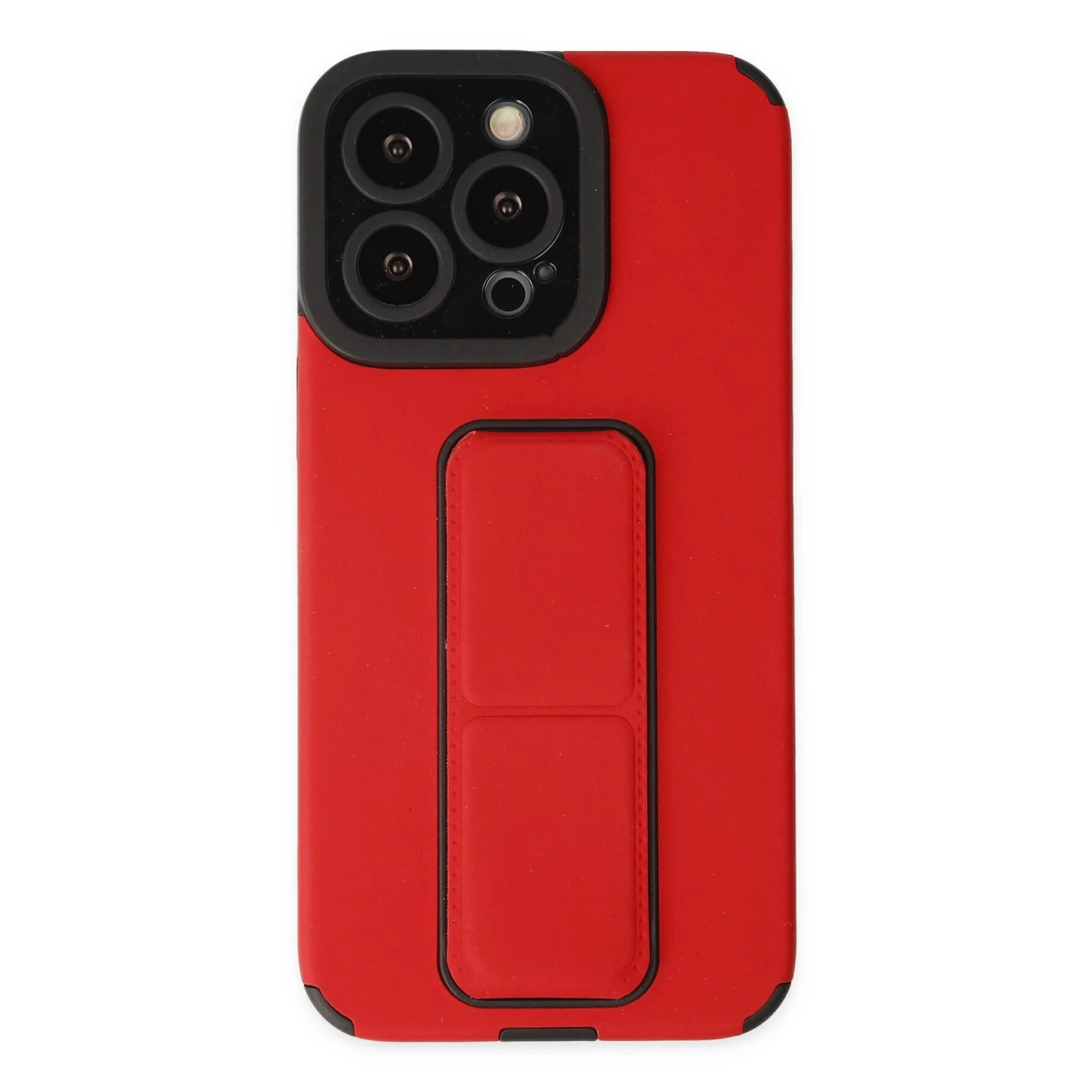İphone 13 Pro Max Kılıf Mega Standlı Silikon - Kırmızı