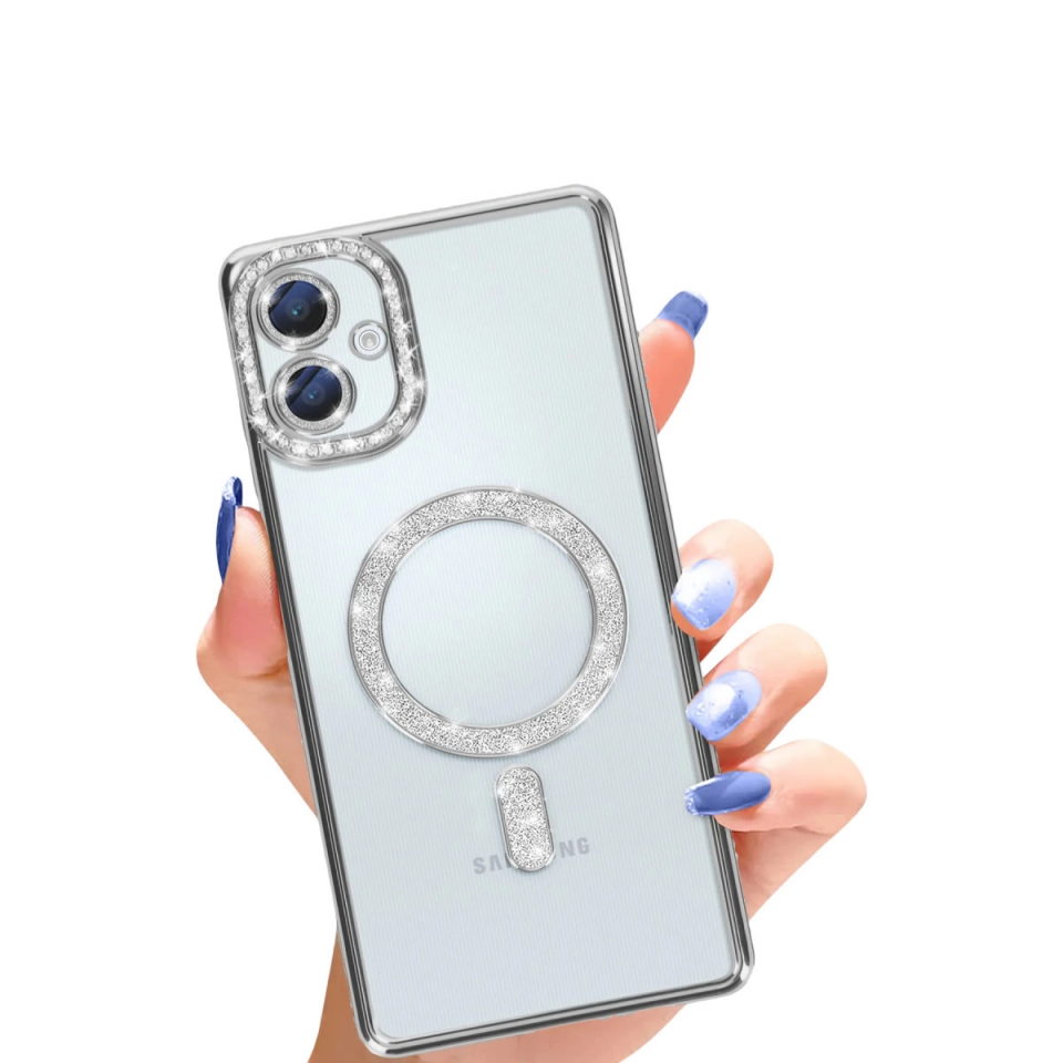 Samsung Galaxy A06 Joke Simli Magneticsafe Kılıf - Gümüş