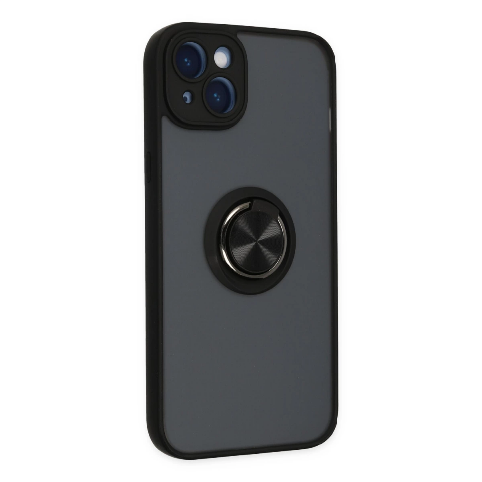 İphone 14 Kılıf Montreal Yüzüklü Silikon Kapak - Siyah