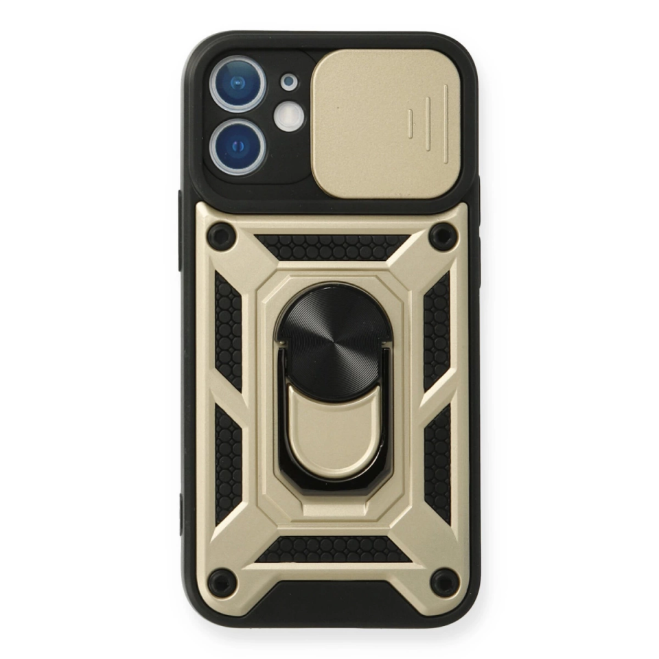 İphone 12 Kılıf Pars Lens Yüzüklü Silikon - Gold