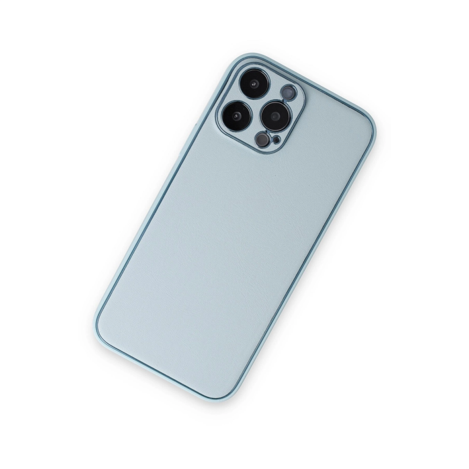 İphone 14 Pro Kılıf Coco Deri Silikon Kapak - Sky Blue
