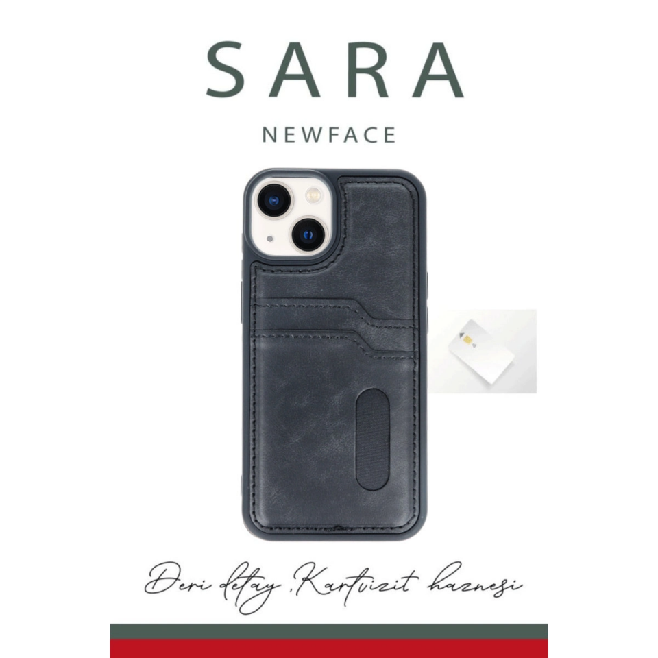 İphone 14 Kılıf Sara Kartvizitli Deri Kılıf - Kırmızı