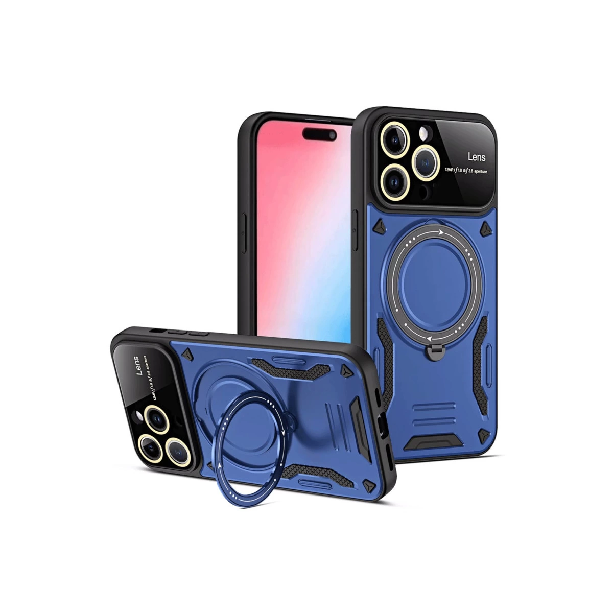 İphone 15 Pro Max Joy Lens Standlı Kapak - Lacivert