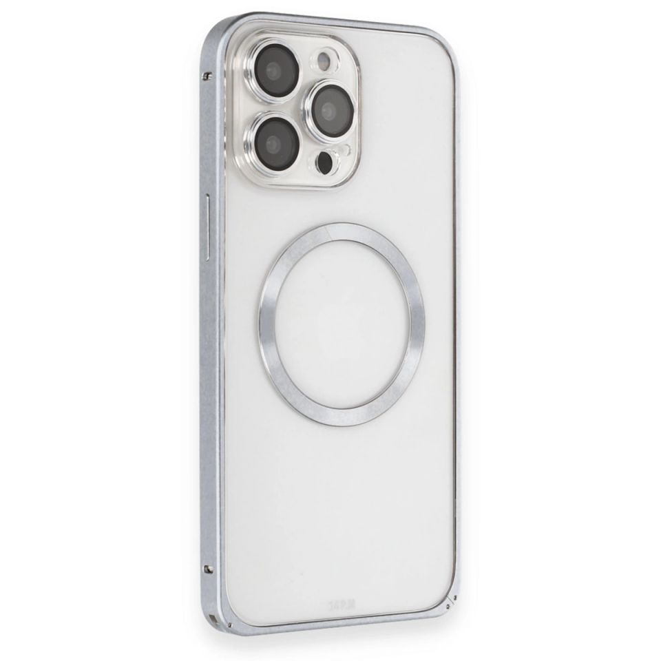 Joko İphone 15 Pro Max Kılıf Metal Bumper Magneticsafe Kapak - Gri