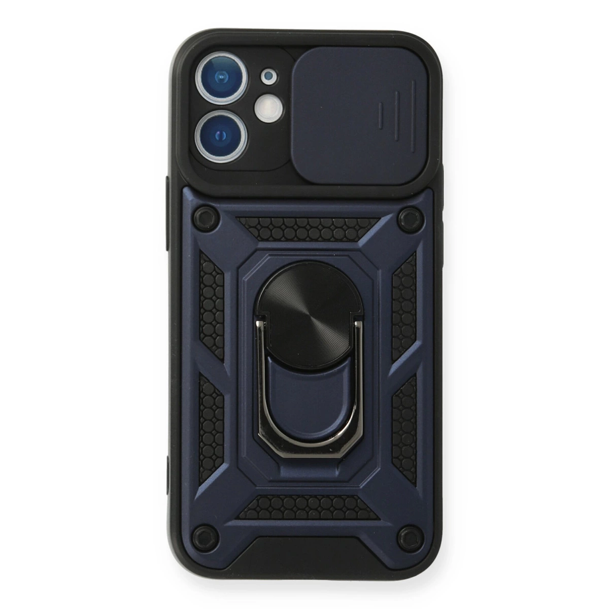 İphone 12 Mini Kılıf Pars Lens Yüzüklü Silikon - Lacivert