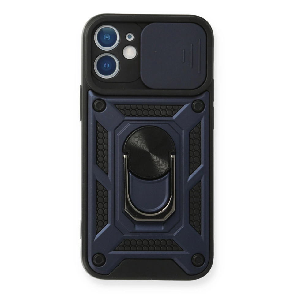 İphone 12 Mini Kılıf Pars Lens Yüzüklü Silikon - Lacivert