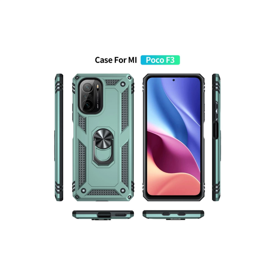 Xiaomi Poco F3 Kılıf Sofya Yüzüklü Silikon Kapak - Yeşil