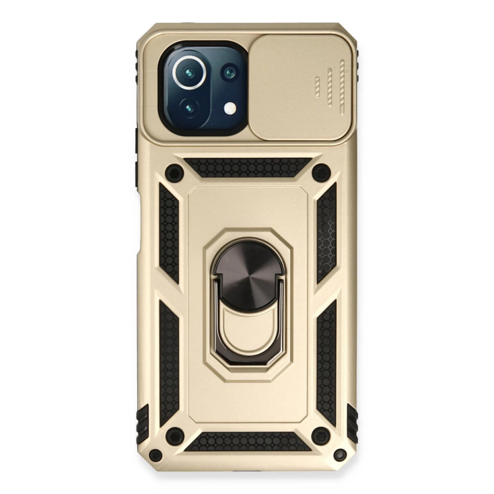 Xiaomi Mi 11 Lite Kılıf Pars Lens Yüzüklü Silikon - Gold