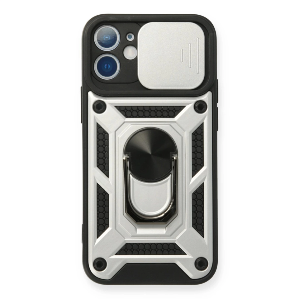 İphone 12 Mini Kılıf Pars Lens Yüzüklü Silikon - Gümüş