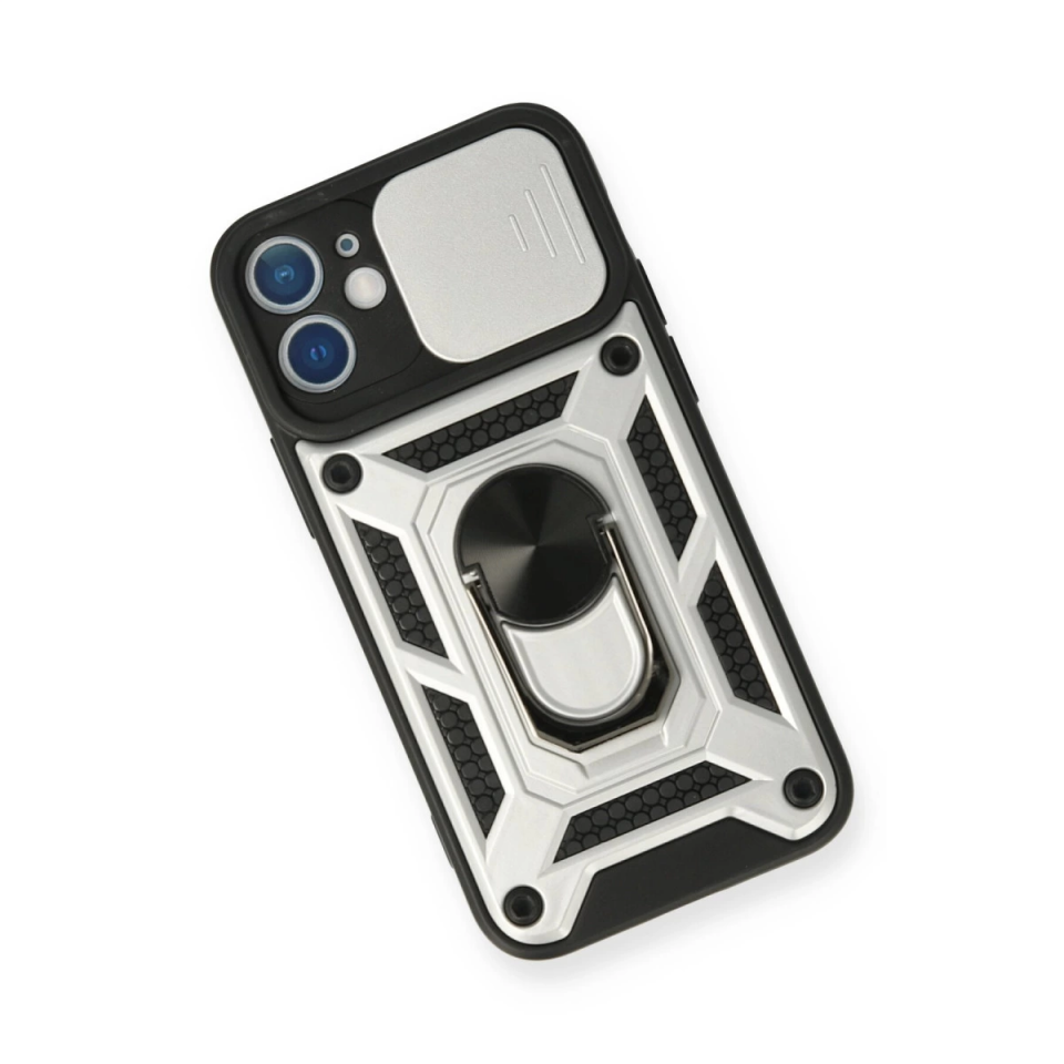 İphone 12 Mini Kılıf Pars Lens Yüzüklü Silikon - Gümüş