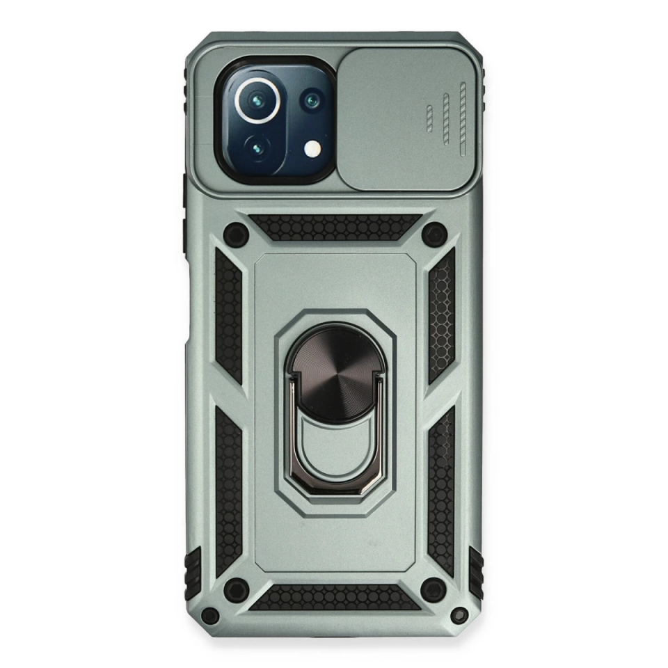 Xiaomi Mi 11 Lite Kılıf Pars Lens Yüzüklü Silikon - Yeşil