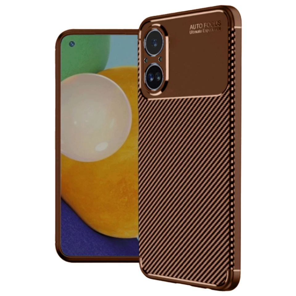 Realme 12 Lite Kılıf Auto Focus Karbon Kapak - Kahverengi