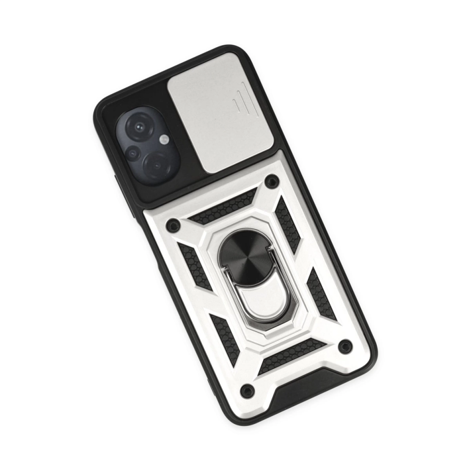 Xiaomi Poco M5 Kılıf Pars Lens Yüzüklü Silikon - Gümüş