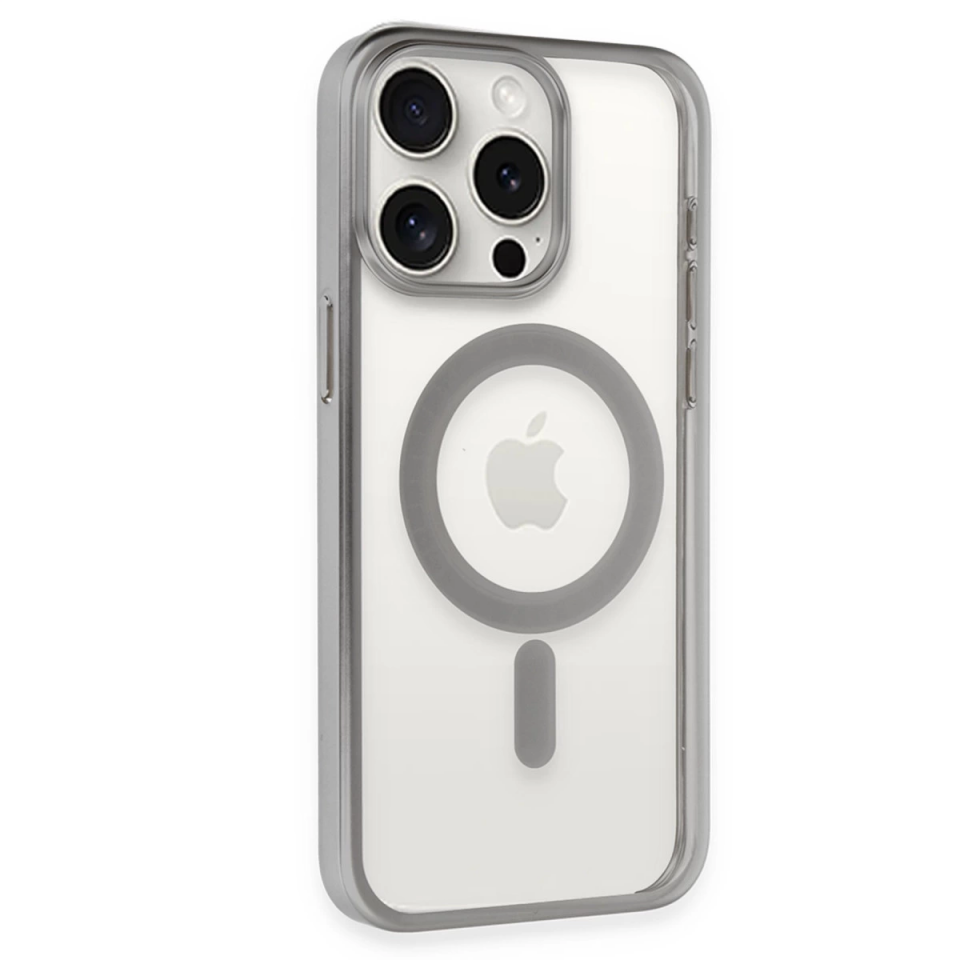 İphone 15 Pro Max Kılıf Erozi Magsafe Kapak - Gümüş