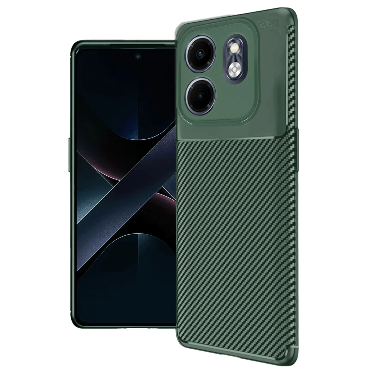 İnfinix Smart 9 Kılıf Auto Focus Karbon Kapak - Koyu Yeşil