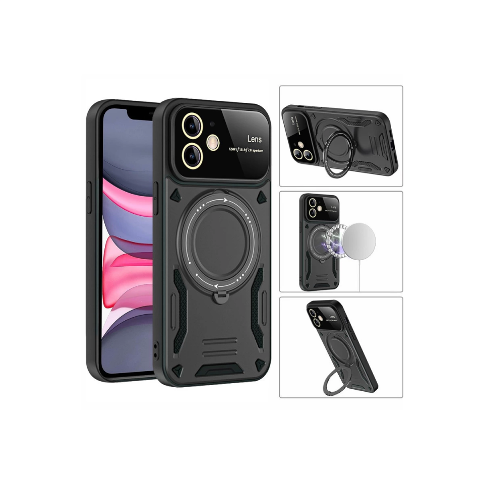İphone 11 Kılıf Joy Lens Standlı Kapak - Koyu Yeşil