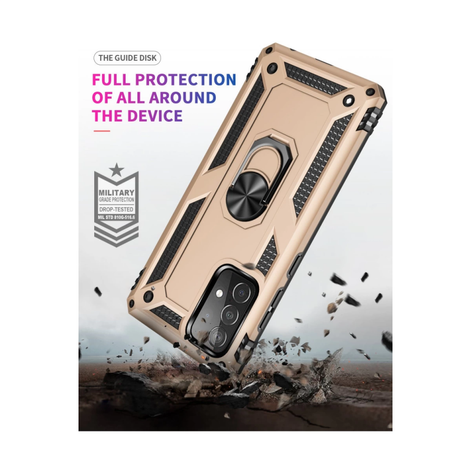 Samsung Galaxy A52 Kılıf Sofya Yüzüklü Silikon Kapak - Gold