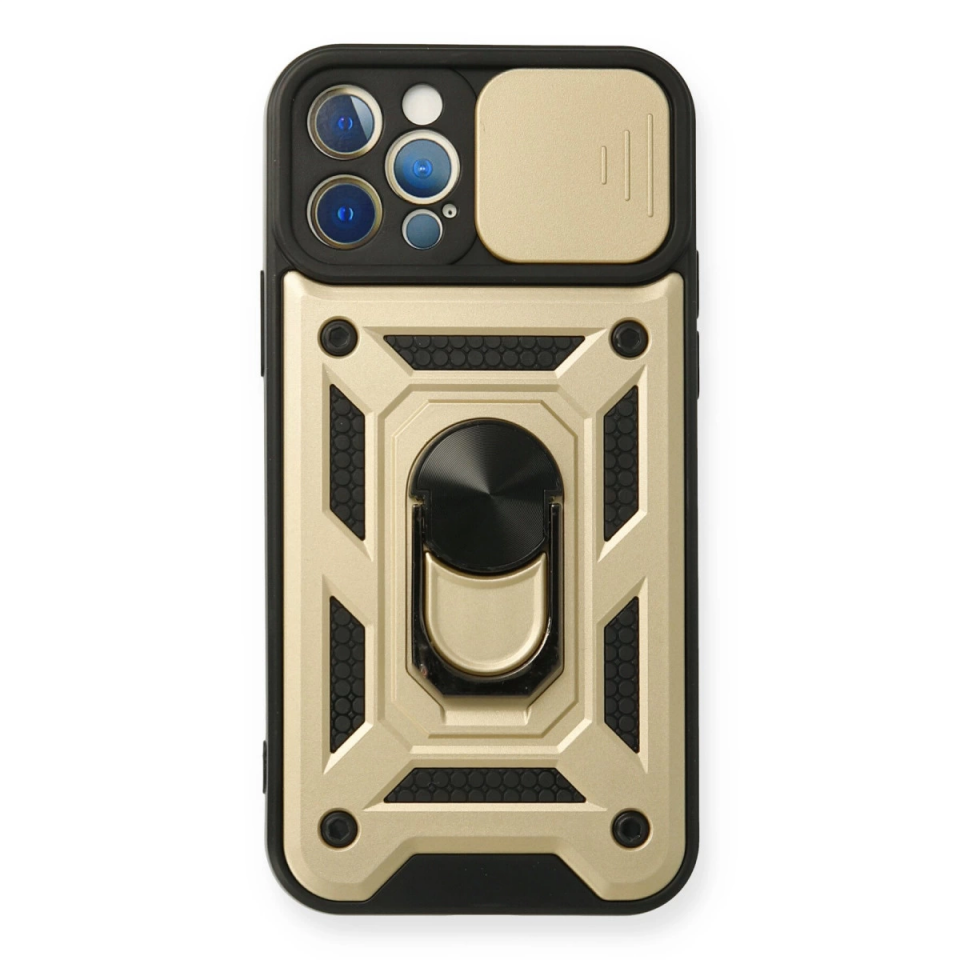 İphone 12 Pro Kılıf Pars Lens Yüzüklü Silikon - Gold
