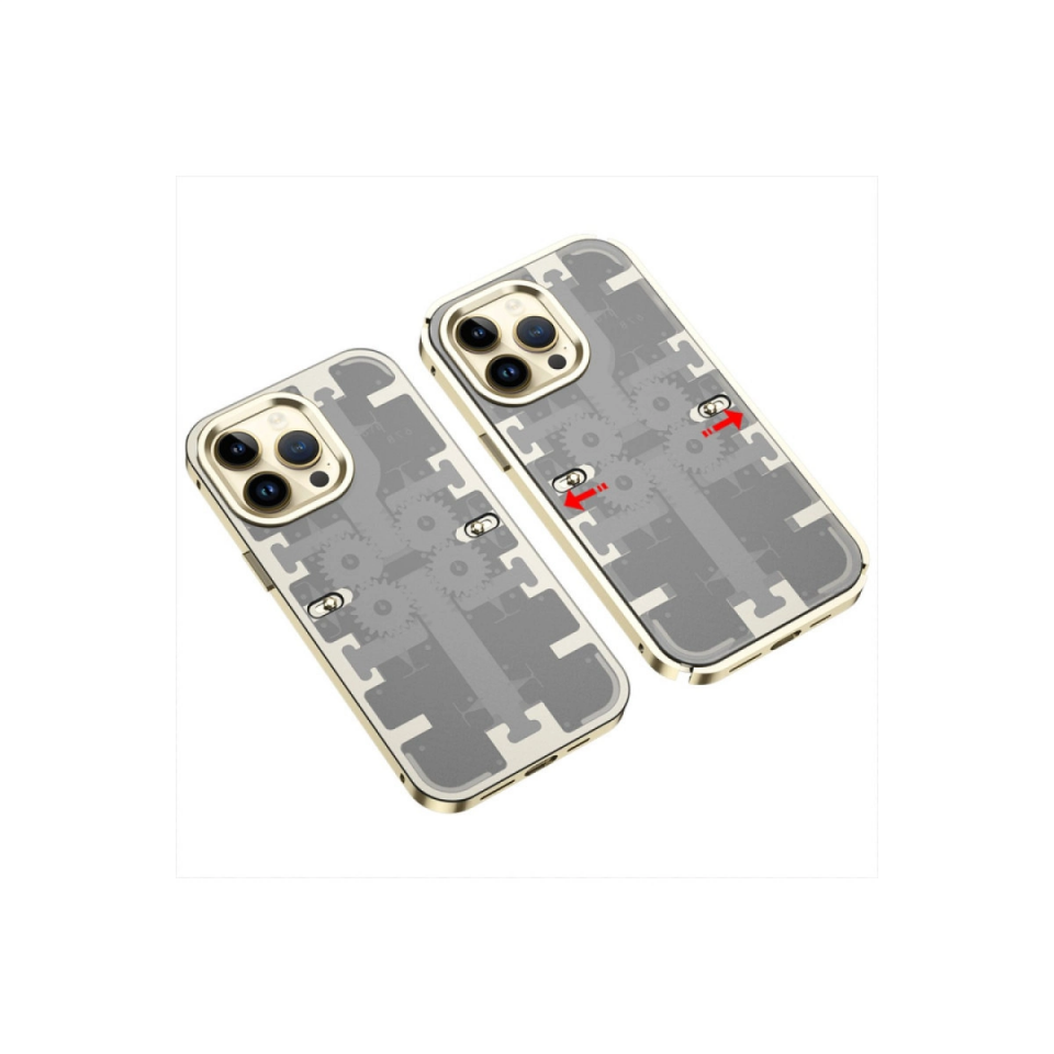 İphone 14 Pro Max Kılıf Mekanik Bumper Kapak - Gold