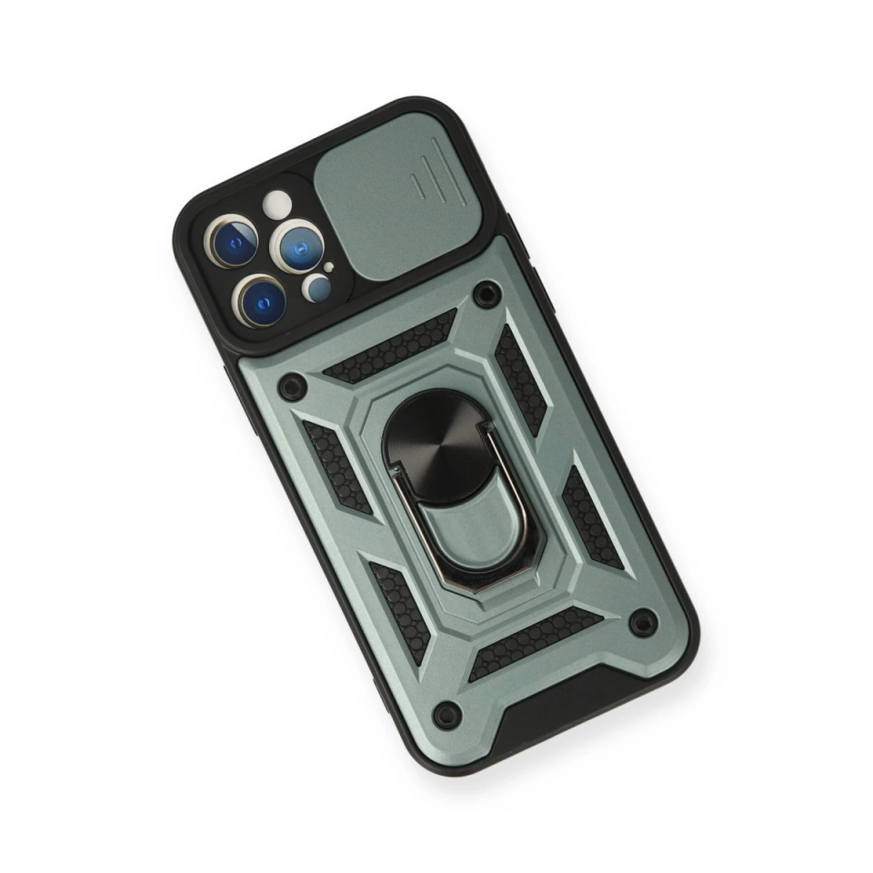 İphone 12 Pro Kılıf Pars Lens Yüzüklü Silikon - Yeşil