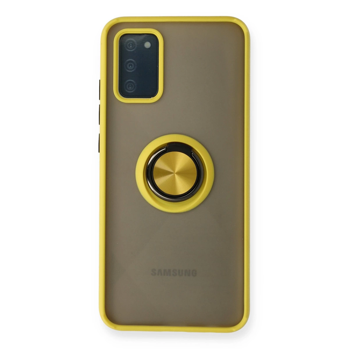 Samsung Galaxy A02s Kılıf Montreal Yüzüklü Silikon Kapak - Sarı